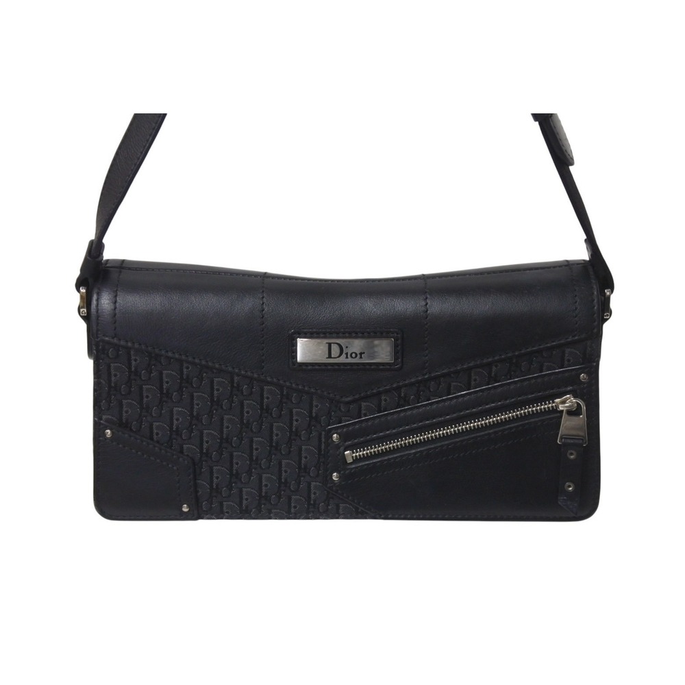 Dior Chic Canvas Christian One Bag Leather Black Hobo Shoulder Street Trotter